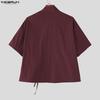INCERUN Camicie Casual Estive Oversize da Uomo con Scollo a V a Maniche Corte Nodo Retro Top