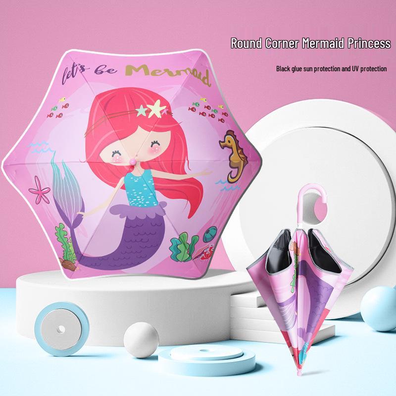 Children's Cartoon Umbrella: Safe, Rounded Corners, Anti-Puncture, Lightweight, Long Handle for Kindergarten & Elementary Boys and Girls.