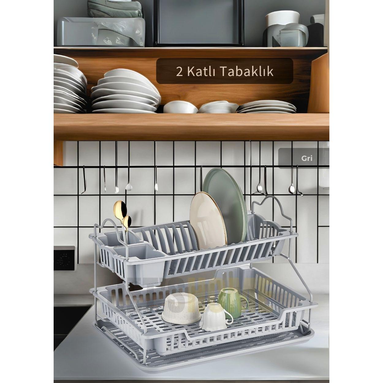 

2 Tier Dish Rack Stainless Countertop Plate Rack BPA FREE Dish Basket Drying Rack Gray