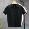 Men Short Sleeve Knit Polo Shirt Waffle Texture V-Neck Casual Top