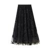 Luxus Frau Röcke Koreanischen Stil, Mode, Elastische Taille Applikationen Stickerei Floral Mesh Rock Lange Gaze Ballkleid Rock