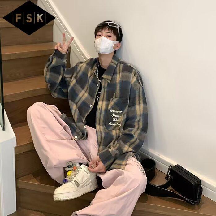 Japanese Fashion Brand Kimura Dark Grain Loose Leisure All-Matching Coat American Retro Spring and Autumn Plaid Long Sleeve Shirt for Men