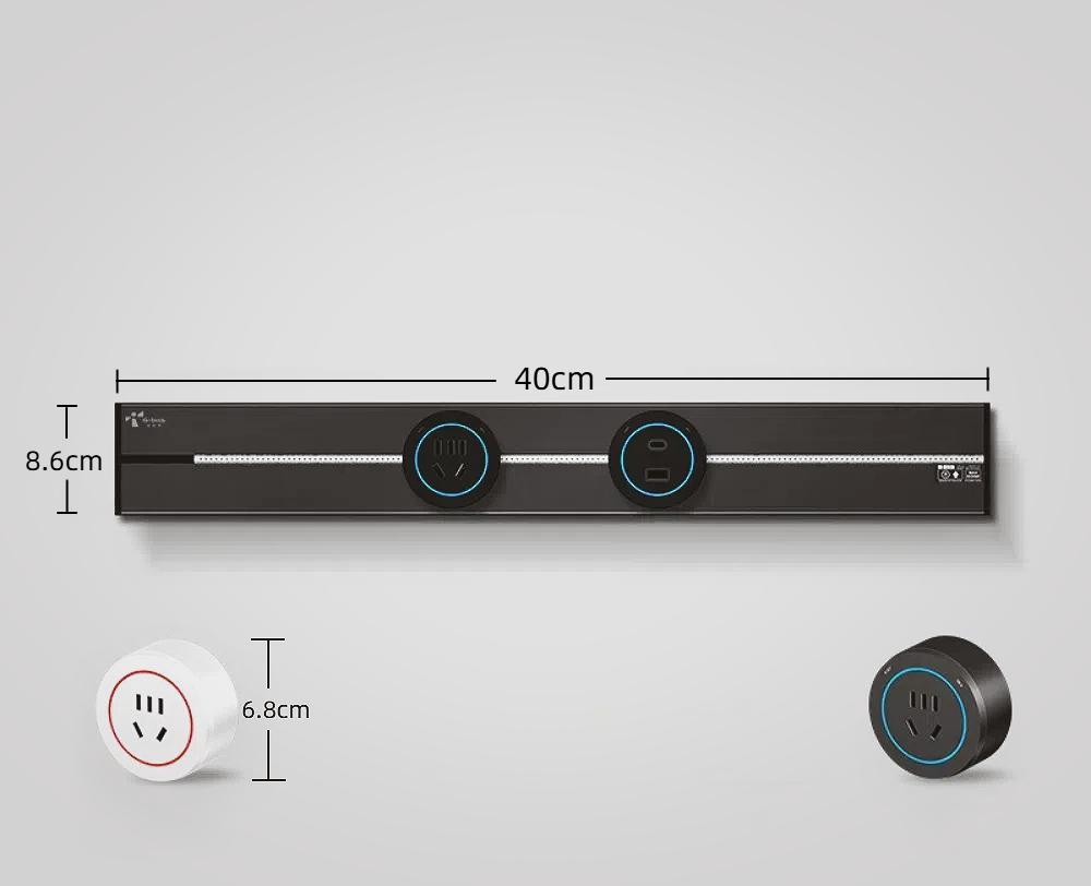 UK / Universal Outlet Movable Track Socket 40cm Black Round Romovable Adapter 8000W Insulation Protection Multi-Outlet Sockets
