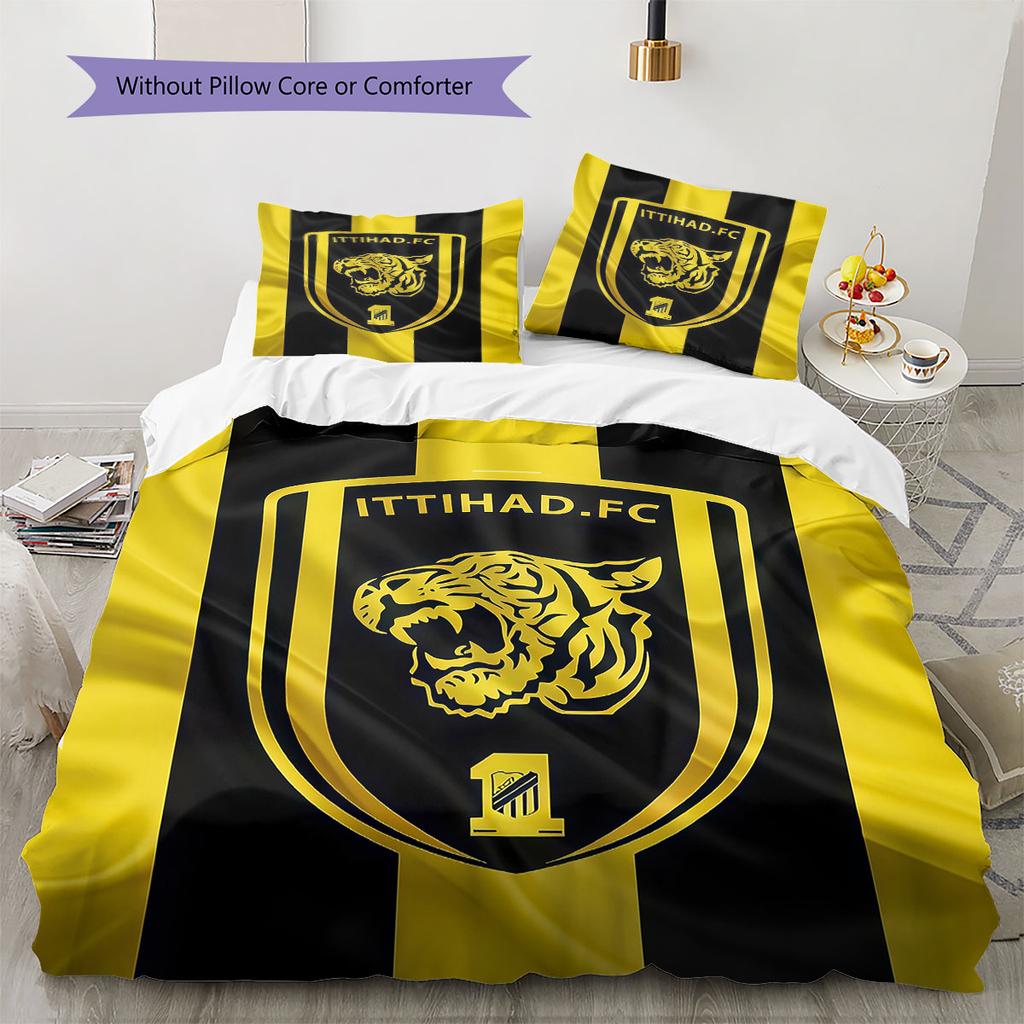 Al-Ittihad FC Pattern Bedding,Quilt Set Quilt Cover Pillowcase Home Birthday Gift(1 * Duvet Cover + 2 * Pillowcase, Without Core)