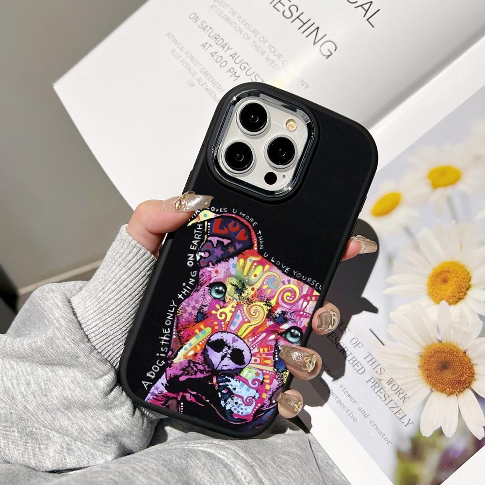 Ae76 Dog Color Doodle Design Art Phone Cases for Samsung A13 A32 A53 A04e A54 S23 S24 Ultra Infinix Hot 40i Huawei Metal Camera Protective Back Cover