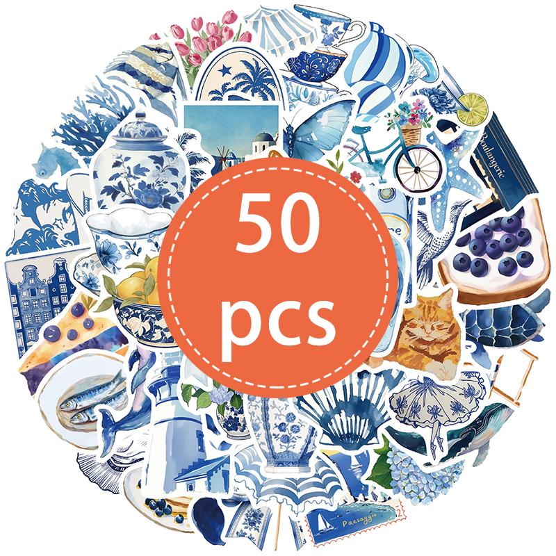 High-Quality 50Pcs High-Quality Blue High-Quality Ocean High-Quality Beach High-Quality Stickers Collection kit High-Quality Trendy High-Quality