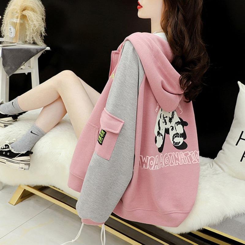 Women Thick Fleece Lined Hooded Open Cardigan Sweatshirt Casual Loose Top