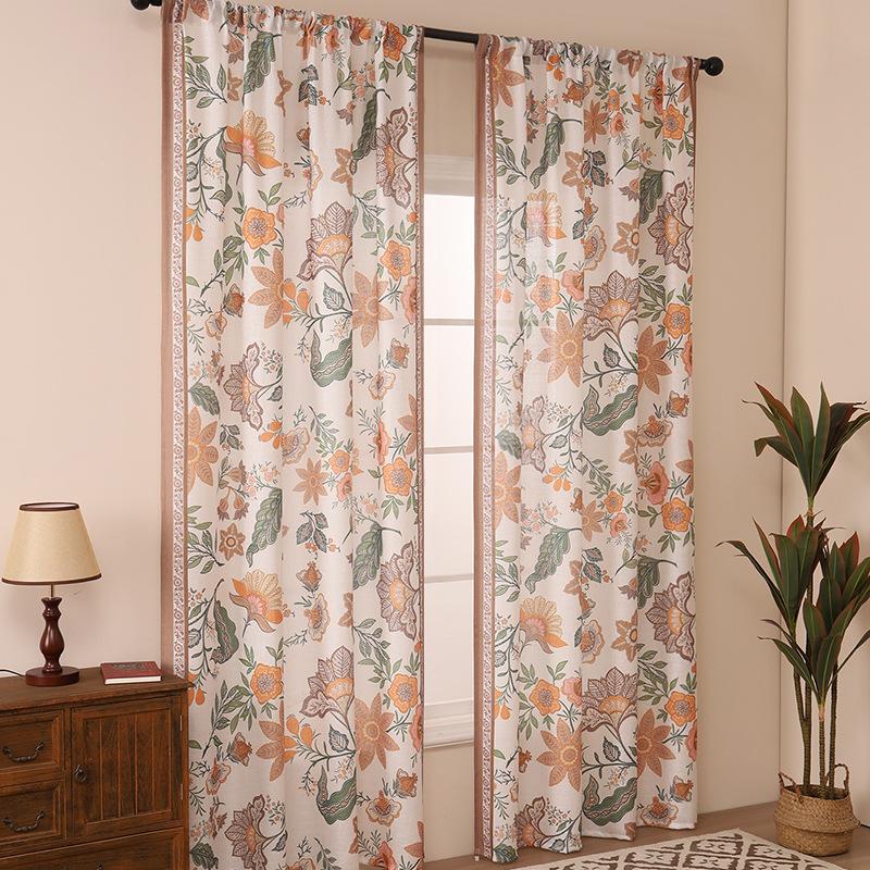 Modern, Enkel, Liten, Fräsch, Växttryck, Högkvalitativt Skrynkligt Linne, Tryckta Halvmörkläggningsgardiner, Arbetsrum, Vardagsrum, Balkong, Sovrum
