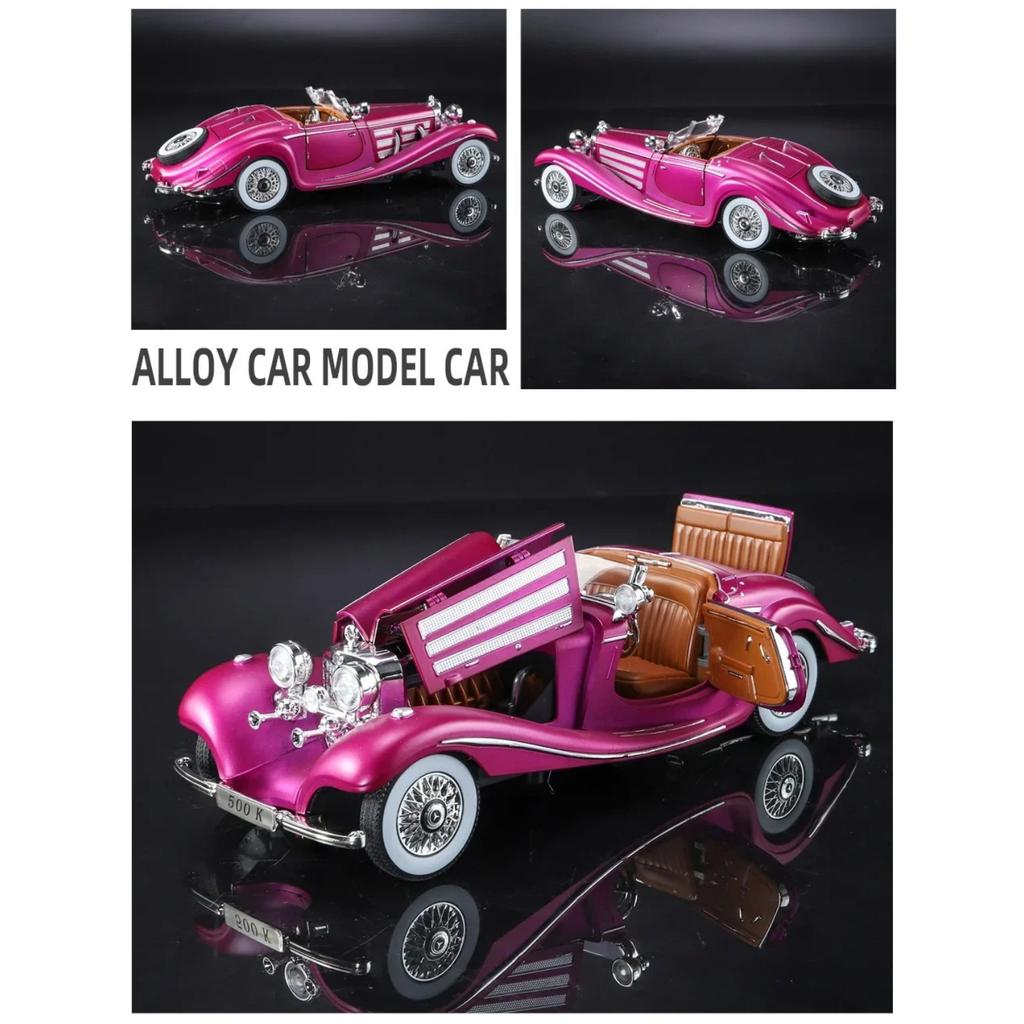 1/24 Mercedes-Benz 500K 1936 Classic Car Alloy Car Model Sound and Light Pull Back Children's Toy Collectibles Birthday Gift