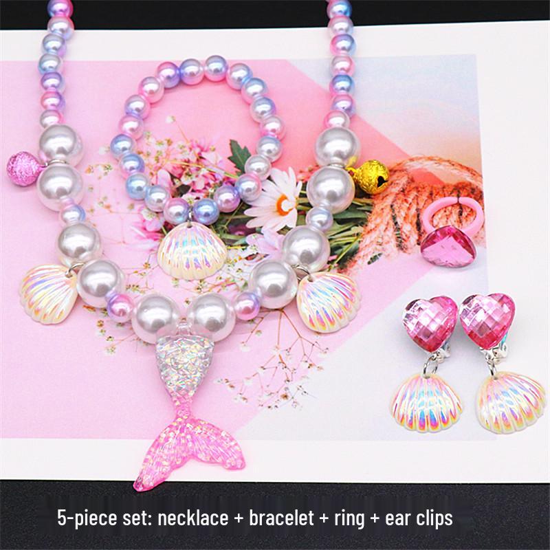 Pearl Necklace and Bracelet Set for Girls - Mermaid Theme Kids' Jewelry Accessories