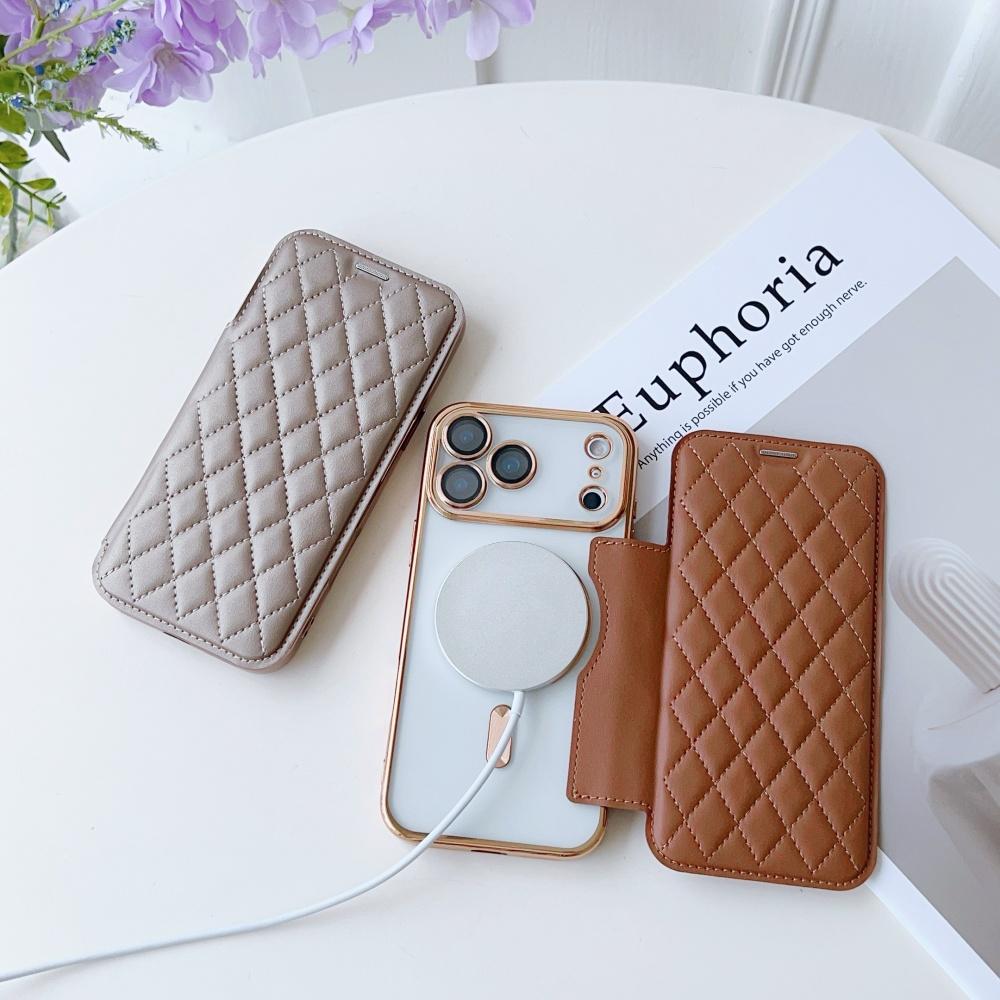 Flip Cover Vergoldet Transparent Magnetisch Faltbar Leder Geldbörse Hülle Für iPhone 17 16 15 14 13 12 11 Pro Max Steckplatz Karten Tasche Halter Abdeckung