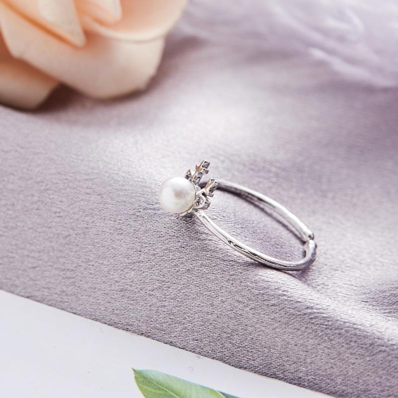 Mori Style Cute Elk Pearl and Diamond Antler Ring – Christmas Gift for Women