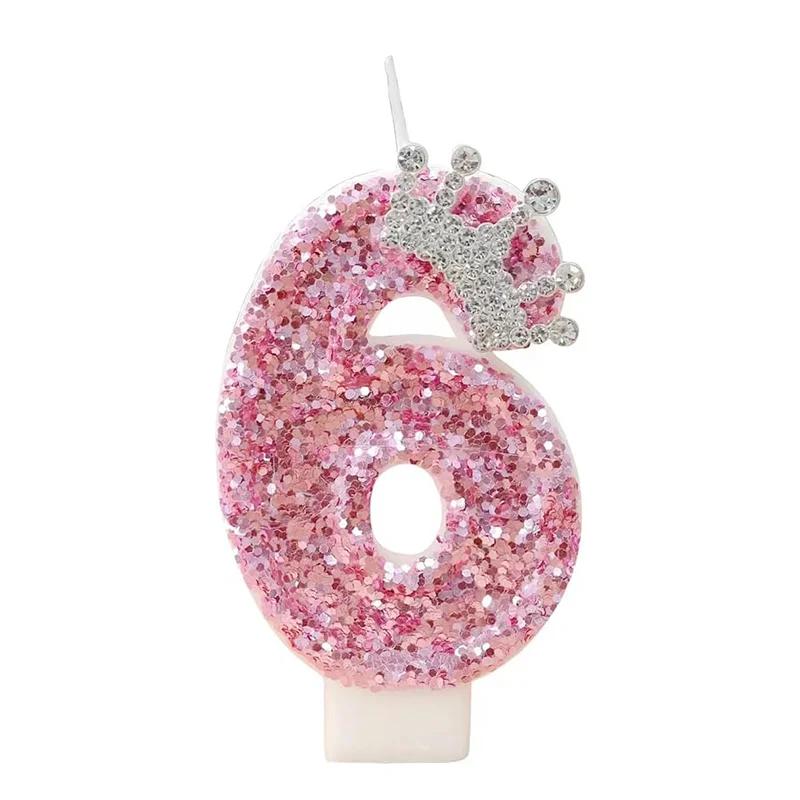 Cake Numeral Candles 0-9 Birthday Candle Pink Colour Creative Candle Princess Crown Girl Happy Birthday Candle Party Decoration