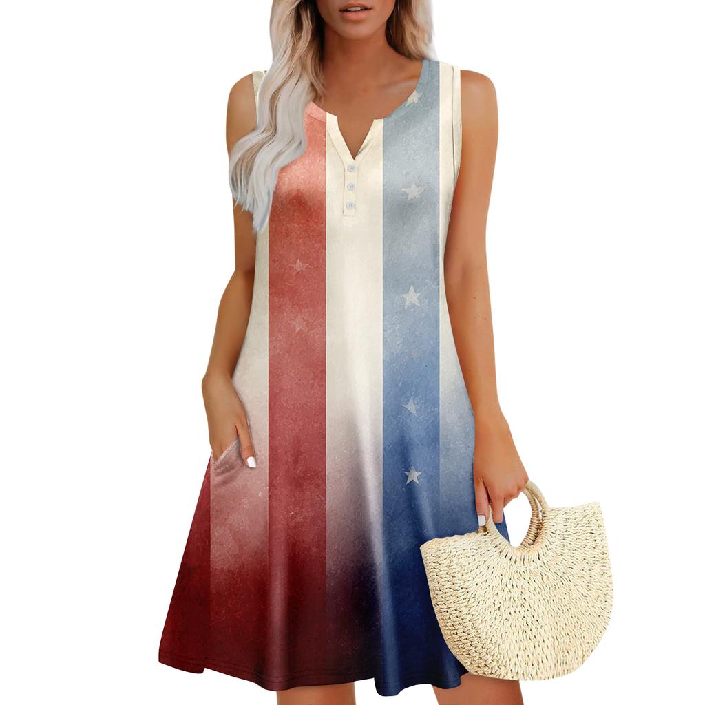 Damen Sommerkleider Lockeres V-Ausschnitt Ärmelloses Sommerkleid Kleid Mit Taschen