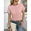 2025 Fashion Women's Blouses New Summer Casual Solid Colors Round Neck Hollow Out Lace Spliced Short-Sleeved Shirt Top For Women