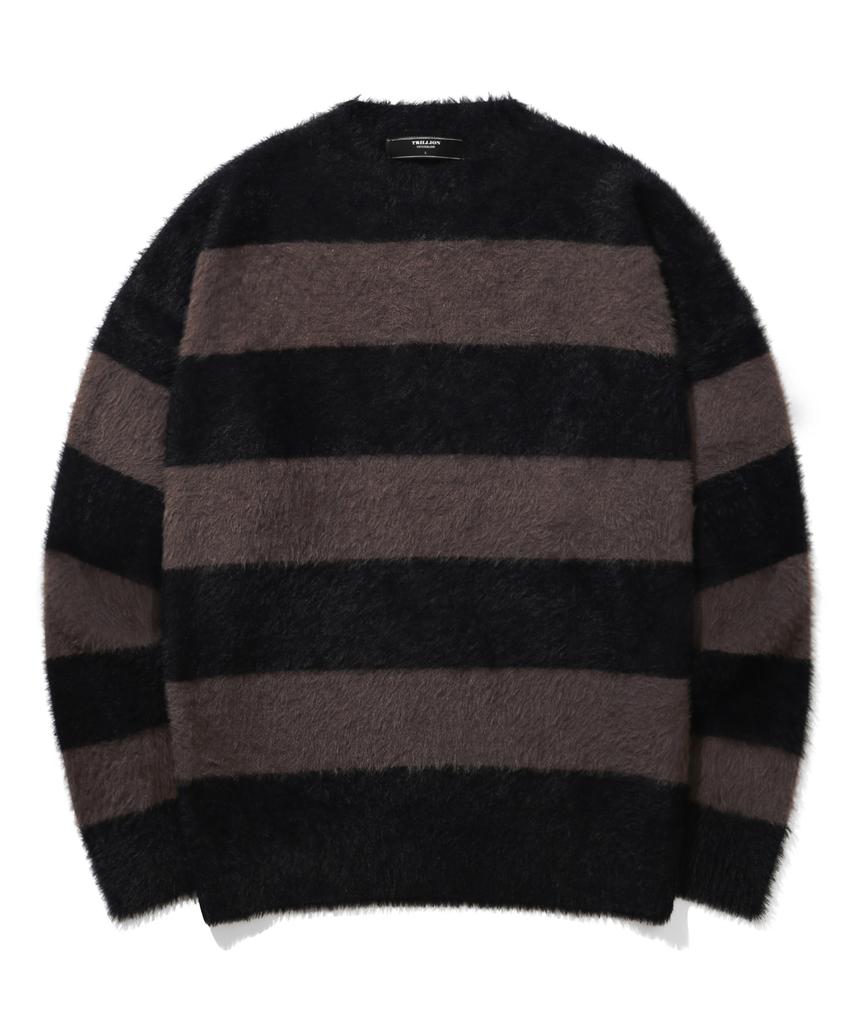 TRILLION Hairy Brush Stripe Crew Neck Knit (Ash Gray)
