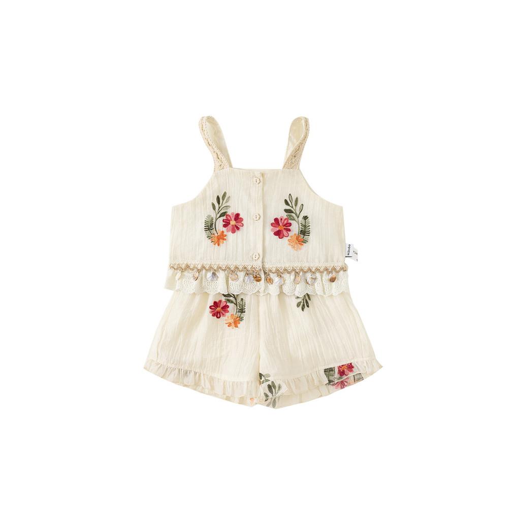 

Girl Summer Outfit Kids Cotton Floral Sleeveless Twopiece Sets For Toddler Playtime 140CM