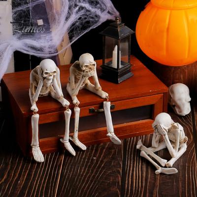 Skelettfigur, realistische Statuen, die nichts sehen, nicht sprechen und nicht hören können, gruselige Skelett-Sammelornamente für Halloween, Spukhaus