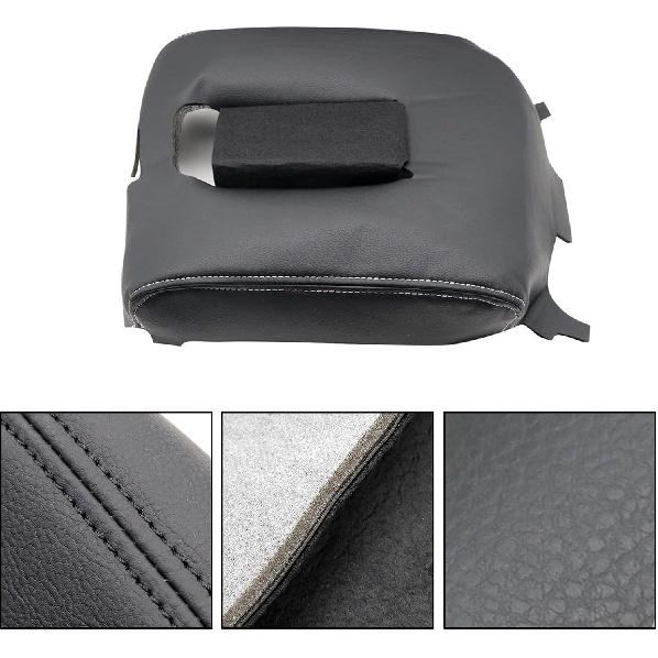 SecosAutoparts Black Leather Center Console Leather Lid Armrest Cover Replacement Compatible With Chevy Silverado GMC Sierra 2014 2015 2016 2017 2018