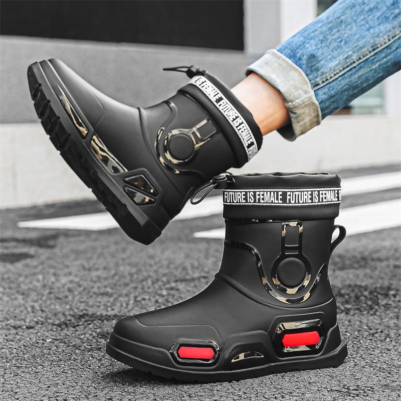 High Quality Men's Rain Boots Mid-calf Waterproof Work Boot Spring Fall Fishing Boots Men New Keep Warm Winter Rubber Rain Shoes