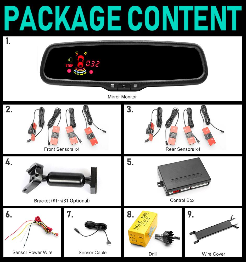 2024 New Auto Dimming Car Interior Rearview Mirror Monitor Front Rear 8 Parking Sensor With Original Bracket 16mm Flat Sensor