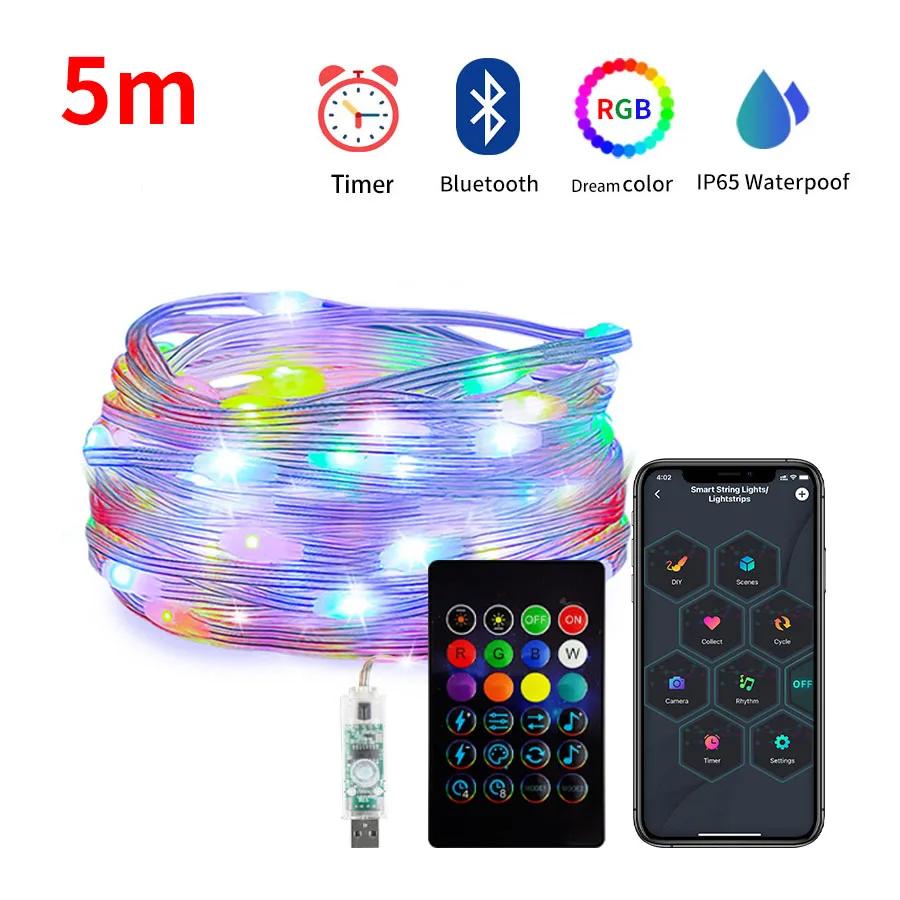WS2812B Bluetooth APP USB 5V LED String Lights Dreamcolor RGBIC Addressable Party Christmas Lights Wedding Decoration Garland