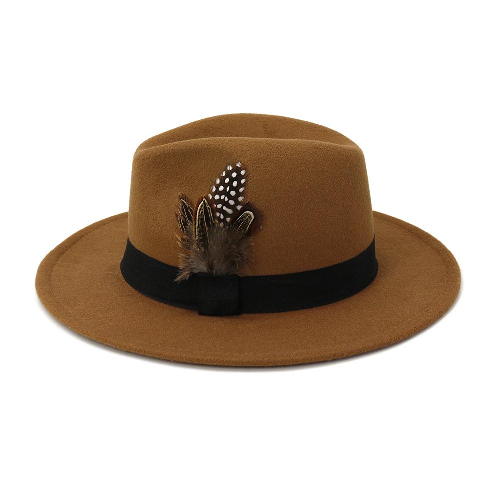 Gelbe Feder Fedoras Herren Fedora Hut Herren Panama Oberkappe Unisex Hut Militärfarbe Fedoras Hut mit breiter Krempe Kirchenhut Partyhut