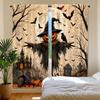 2PCS Digital Printed Curtains, Halloween Scarecrow Pumpkins Graveyard Bats, Vintage Spooky Haunted House Window Decor Room