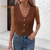 Women's Sleeveless Vest Top V Neck Button Down Crop Tank Top Summer Going Out Waistcoat Casual Business Shirt