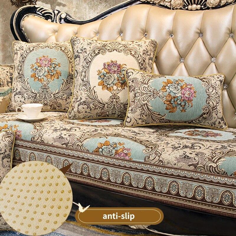 American Sofa Cushion Anti-slip Luxury Jacquard Embroidery Sofa Cover Retro Classic Living Room Furniture Protection Cover Decor