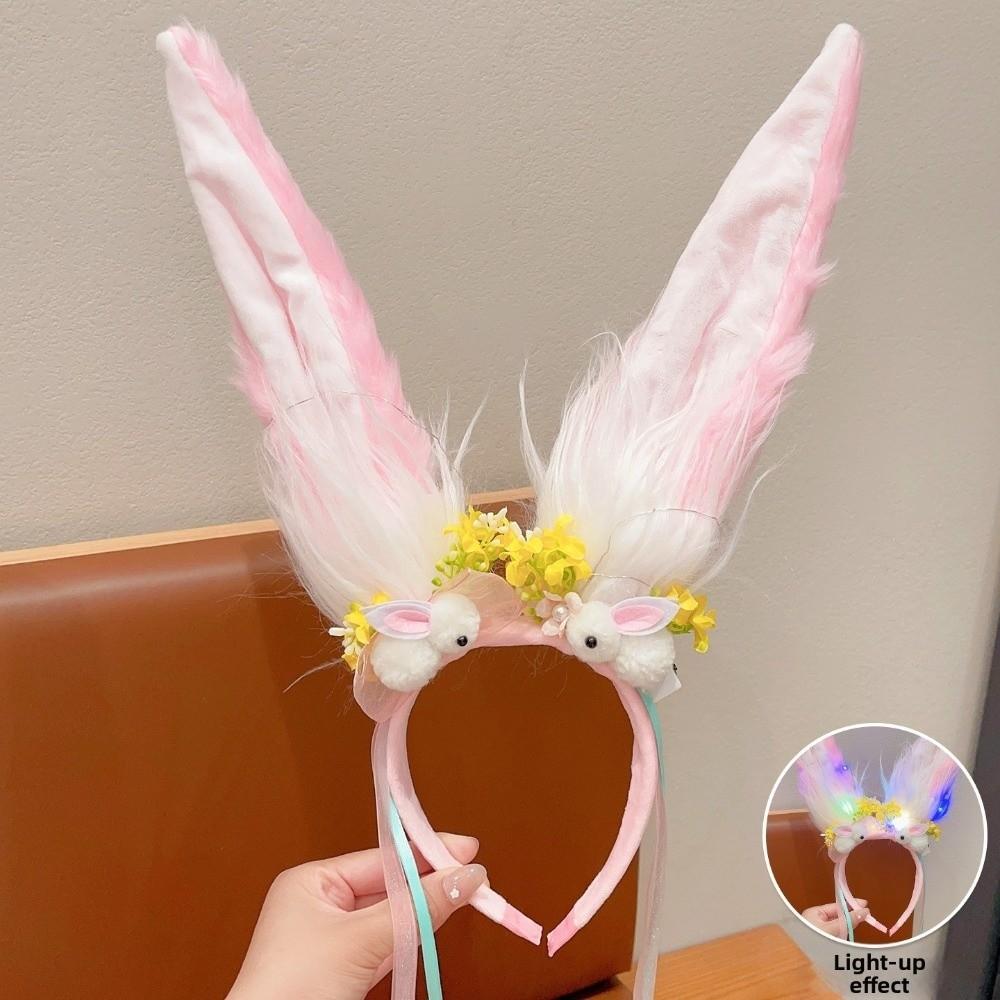 Flower Rabbit Hair Band Plush Rabbit Ear Hair Ornament Cute Mid-Autumn Festival Headband Festival