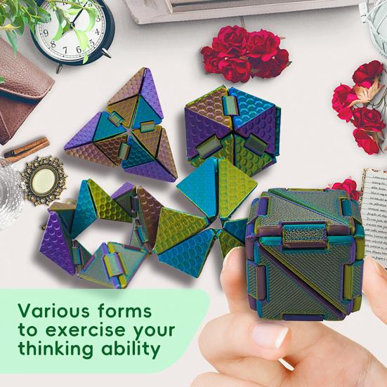 3D Printed Stress Relief Cube Toy Brain Teaser Deformable Puzzle Cube Desk Toy Teens Adults Calming Decompression Flipping Sensory Toy