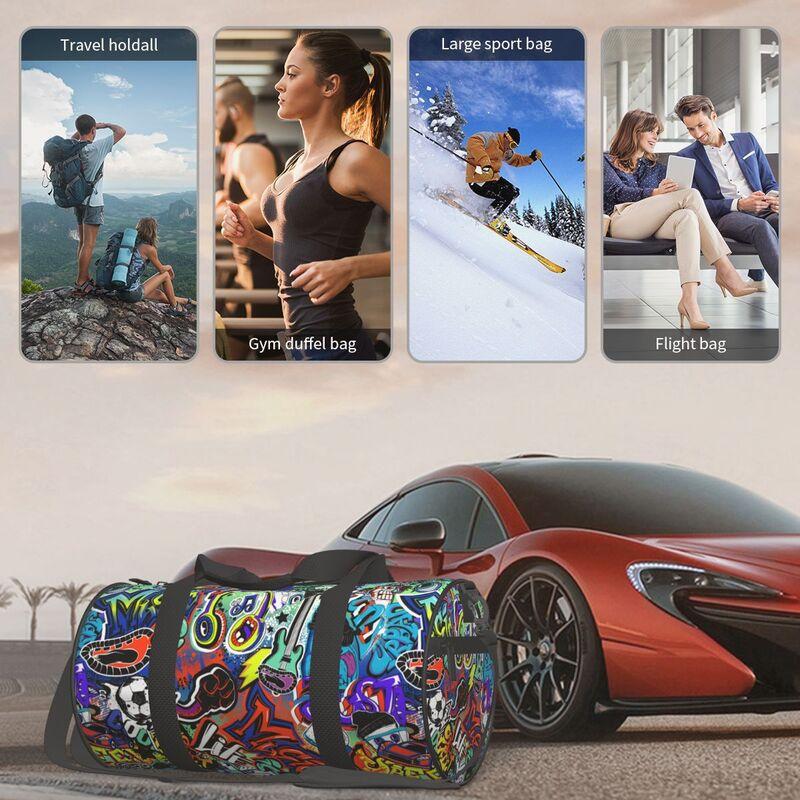 Abstract Grunge Graffiti Gitaar Muziek Gamepad Straatstijl Reizen Duffelbags Unisex Opvouwbaar Waterdicht Yoga Sportschool Sporttas