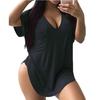 QICED Camicette e camicie da donna con scollo a V, maniche corte, stampa tinta unita casual alla moda