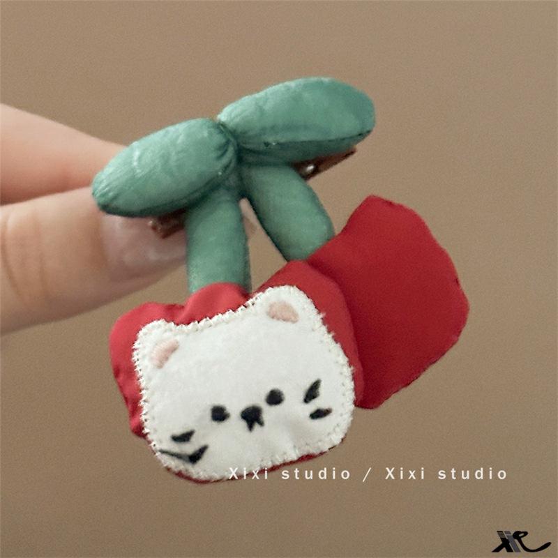 Energetic Girl Cherry Cat Hair Clip - Cute Red Side Bangs Accessory for Women, New Year 2025 Edition
