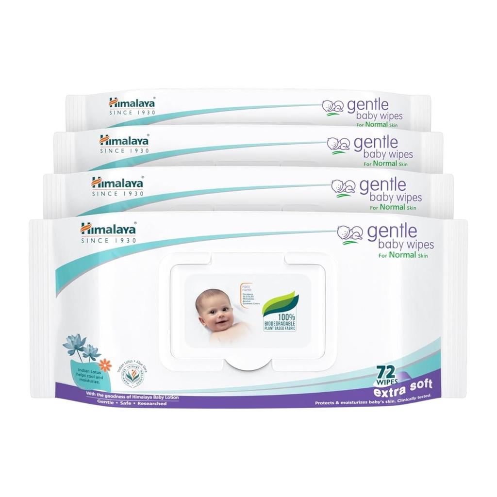 Himalaya Delikatne Chusteczki dla Niemowląt 72 szt. Tkanina na bazie roślin Aloes Lotos Indyjski Miękka Skóra