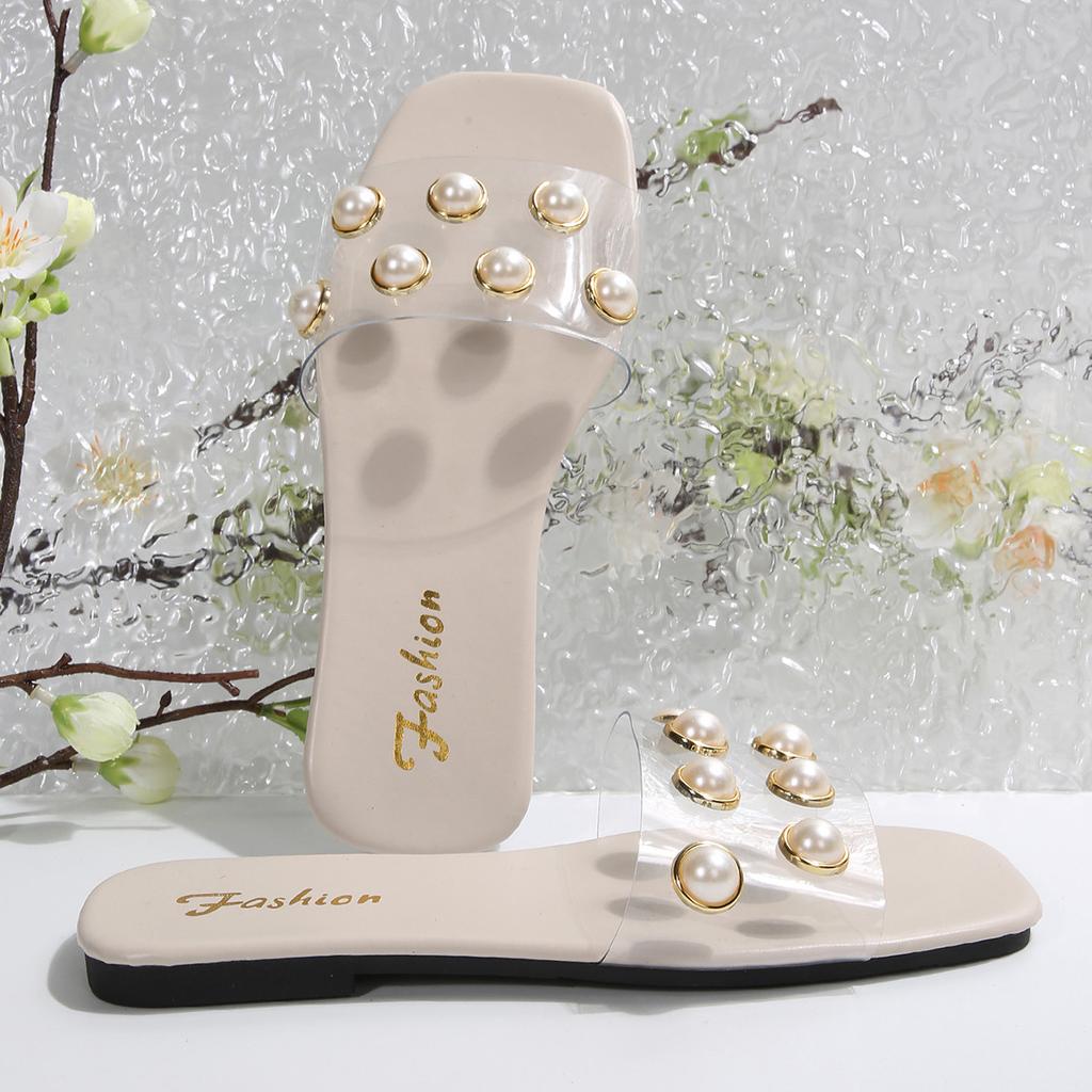[Foreign trade] transparent flat shoes 2025 summer Internet celebrity fashion crystal shoes sexy outer slippers