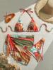 New European And American Apron Three-Piece Bikini Flower Print Lace-Up Swimsuit Women'S Swimsuit