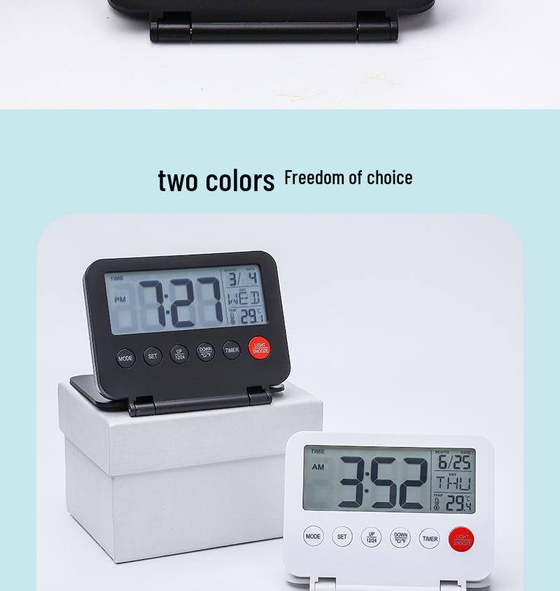Ultra-Thin Multi-Functional Travel Alarm Clock with Light, Flip Design, Model 035