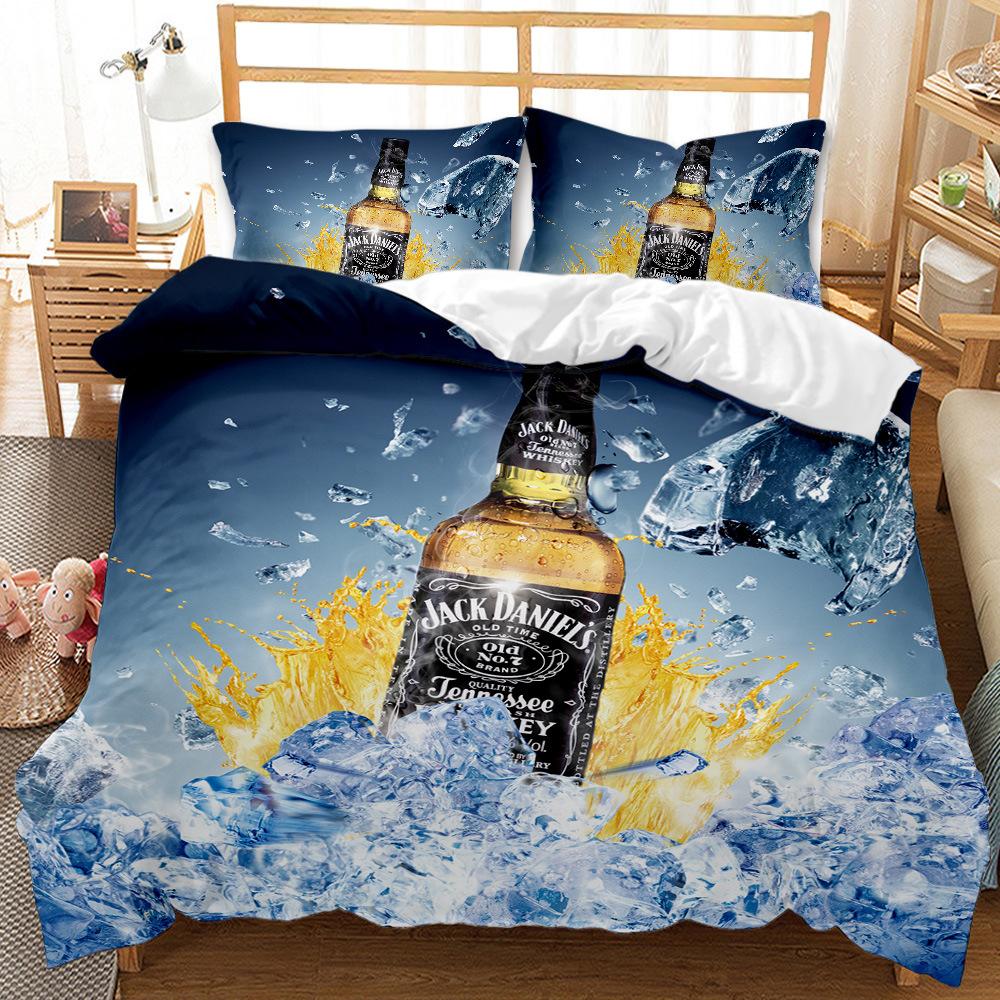 Wine Bottle Pattern Three-Piece Set 3D Digital Printing Abrasive Quilt Cover Bedding Kit