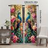 2Pcs Polyester Retro Peacock Floral Printing Window Curtains Birthday Party Decoration Backdrop Drapes for Living Room