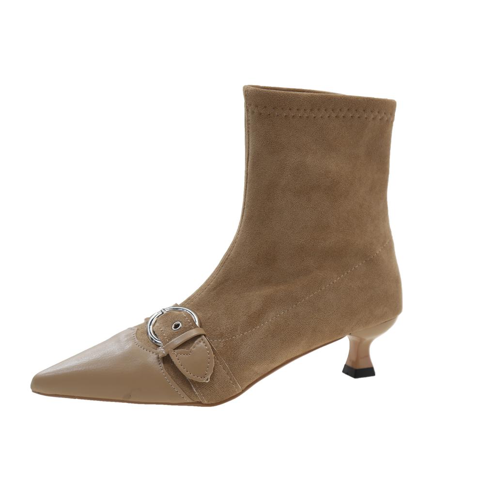 New Style Fashion Women's Shoes Sleeve Women's Boots Autumn Pointed Toe Solid Short Barrel Stilettos or Thin Heels Knight Boots