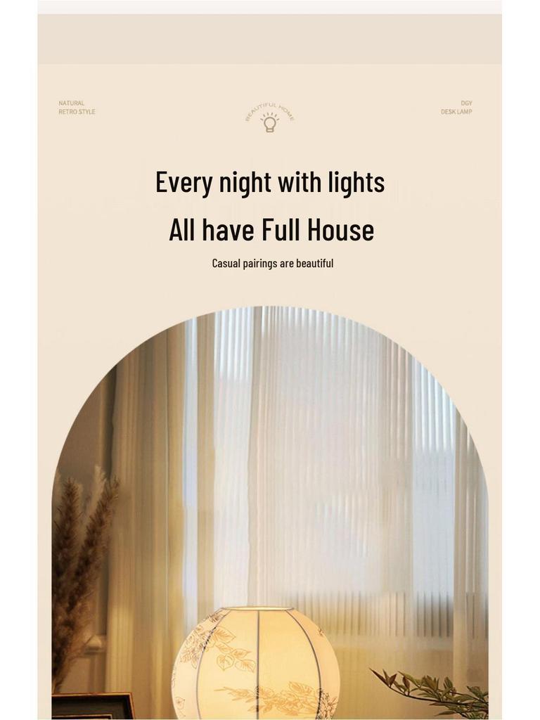 Retro Chinesische Nachttischlampe für Wohnzimmer, Schlafzimmer & Arbeitszimmer