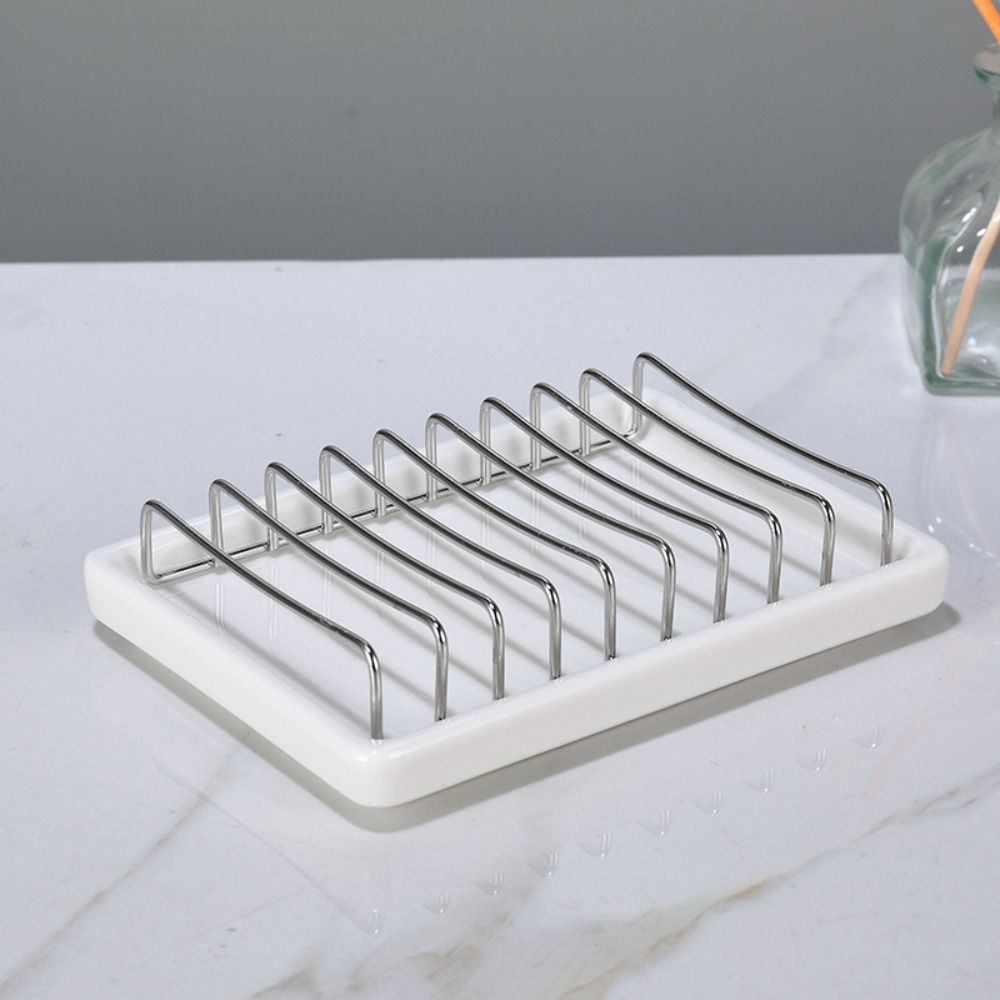 Multi-function Ceramic Soap Dish Stainless Steel Storage Dish Simple Drain Soap Box  Shower Room