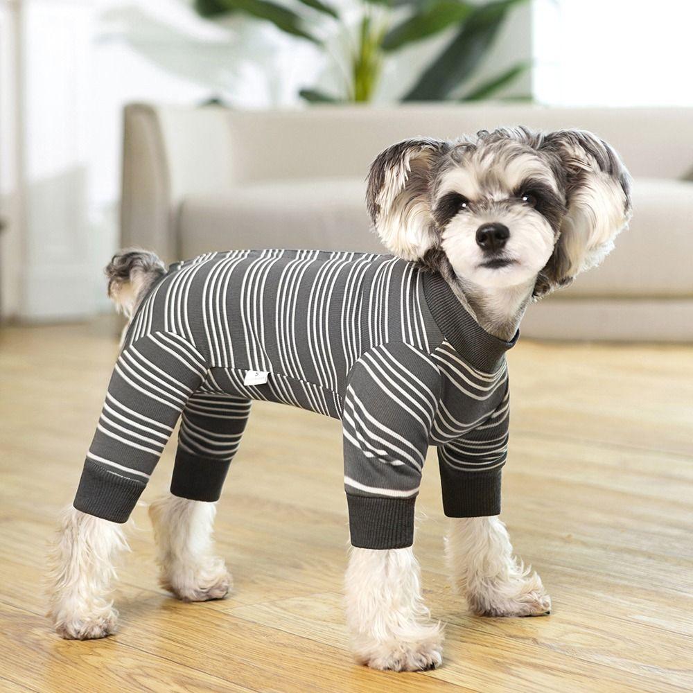 Polyester Puppy Stripes Jumpsuits Four-legged Dog Pajamas Durable Pet Dog Clothes  Autum