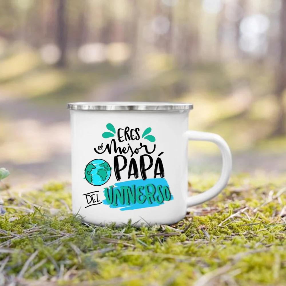 Best Mom & Dad In The Word Spanish Printed Mug Creative Coffee Cups Camping Enamel Cup Festive Birthday Gifts for Mother Father