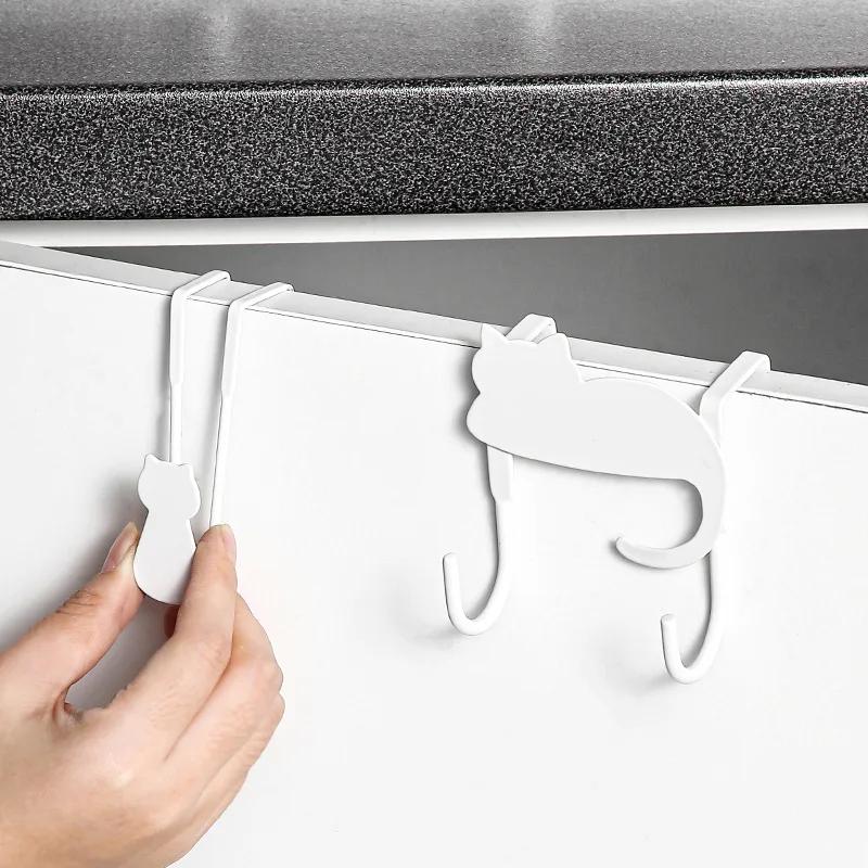 Cabinet Hooks Cute Cat No Hole Door Back Bag Hanger Drawer Small Item Hooks Clothes and Hat Hooks