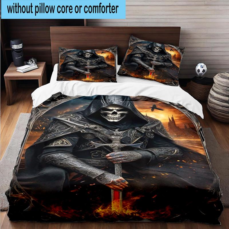 Skulls And Roses Artwork 3pcs Bedding,Including 1pc Duvet Cover And 2pcs Pillowcases Perfect for Christmas,Ideal for Bedroom, Dormitory