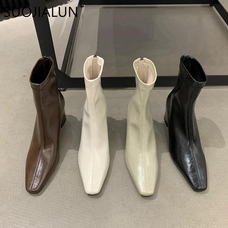 Fashion SUOJIALUN 2024 Winter New Brand Women Ankle Boots Fashion Square High Heel Ladies Elegant Dress Short Boot Round Toe Pumps Shoes