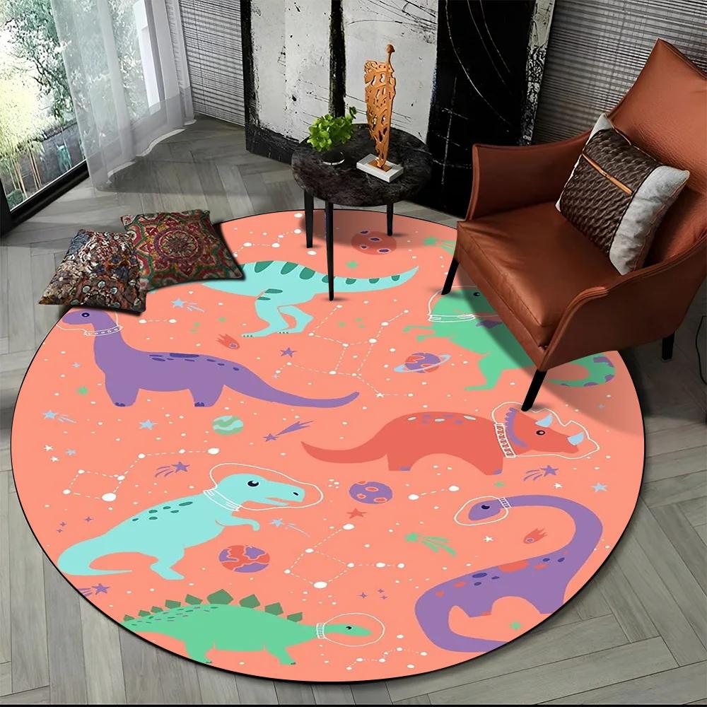 Cartoon Dinosaur Space Cute Dino Children Area Rug,Round Carpet for Living Room Bedroom Sofa Decoration,Kids Non-slip Floor Mat